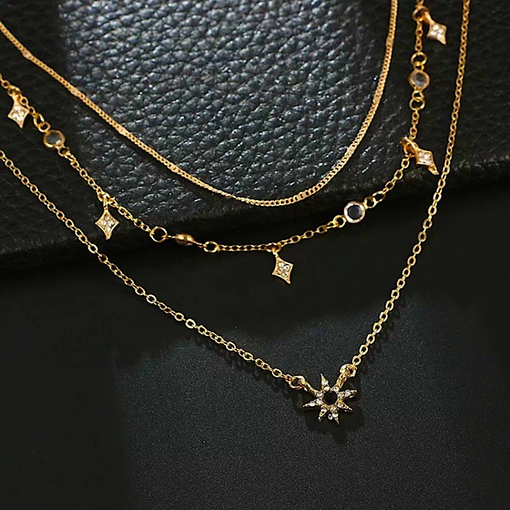 ⚜️𝟯𝟬%𝗢𝗙𝗙 𝗯𝘂𝗻𝗱𝗹𝗲𝘀 𝟯+⚜️ NEW 3 Layered Star Charm Rhinestone Necklace - Picture 7 of 10